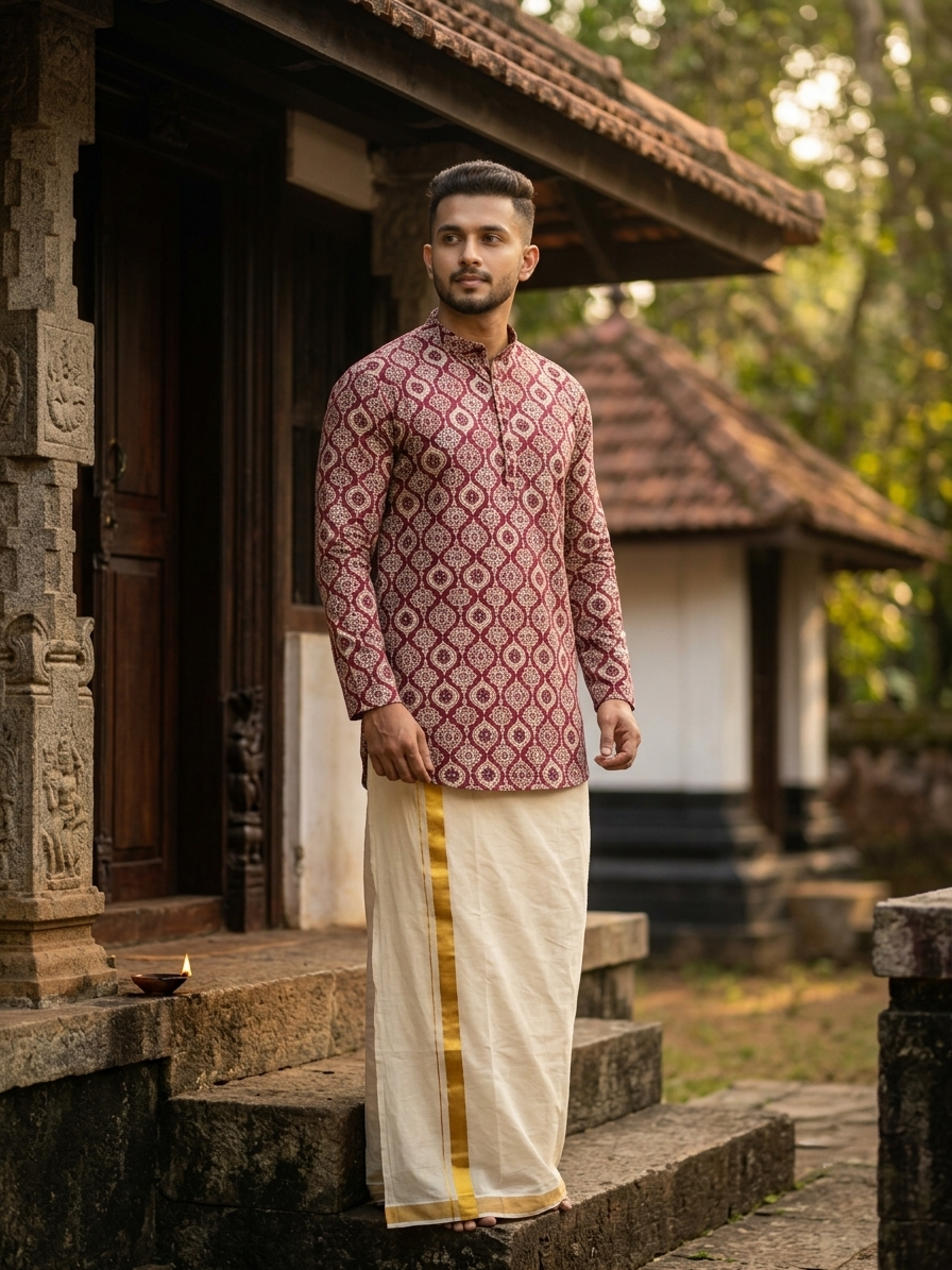 Southloom Pure Cotton Jaipur Printed Short Kurta for Men SL589