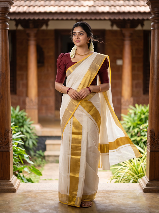 Kerala Cotton Handloom Replica Set Mundu (2.80 Mtrs) SL341