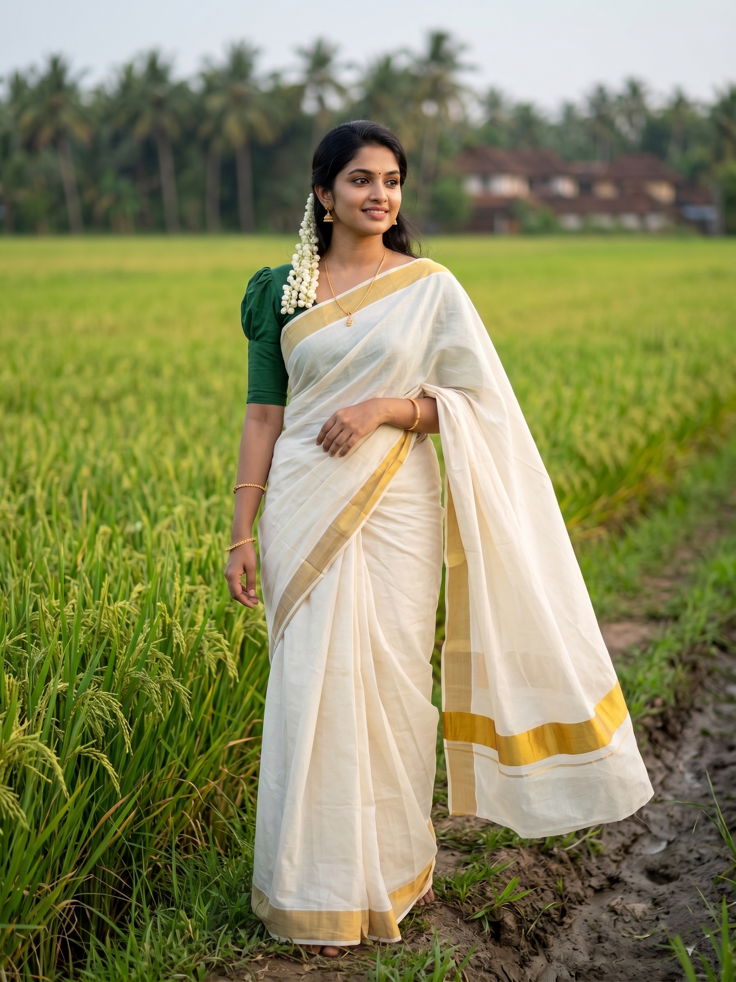 Southloom Pure Cotton Kerala Saree with 2.5 inch Gold Kasavu Border