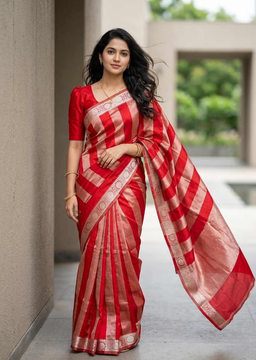 Southloom Tissue Organza Saree With Stripes Design in Double colour SL354