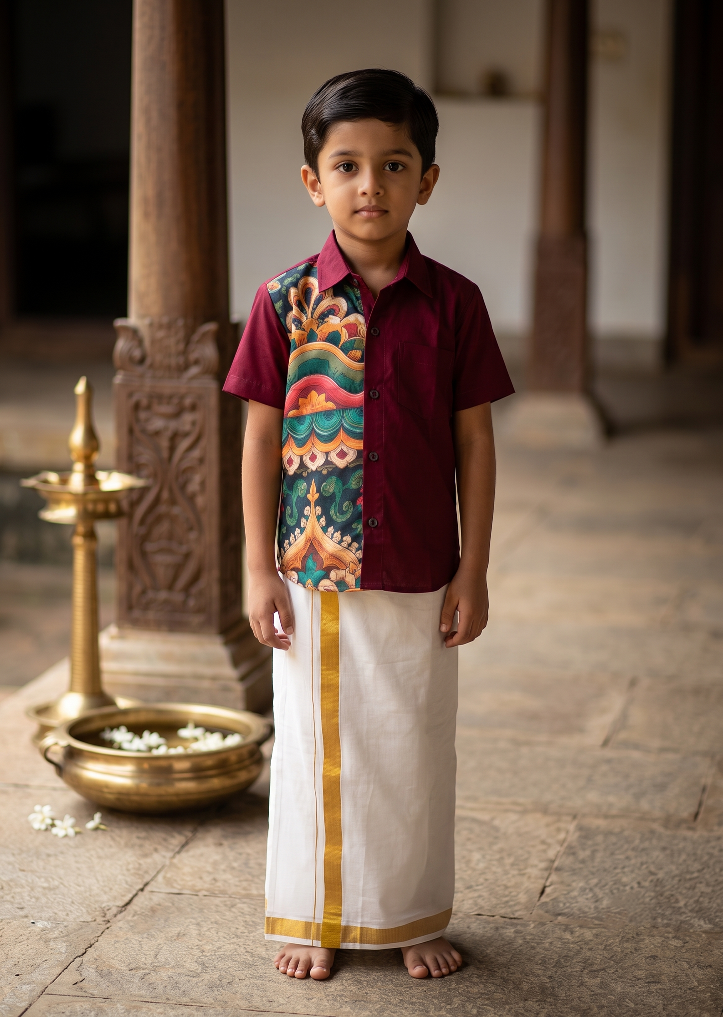 Southloom Cotton Digital Printed Kids's Combo (Shirt + Velcro Mundu) SLKCOMBO