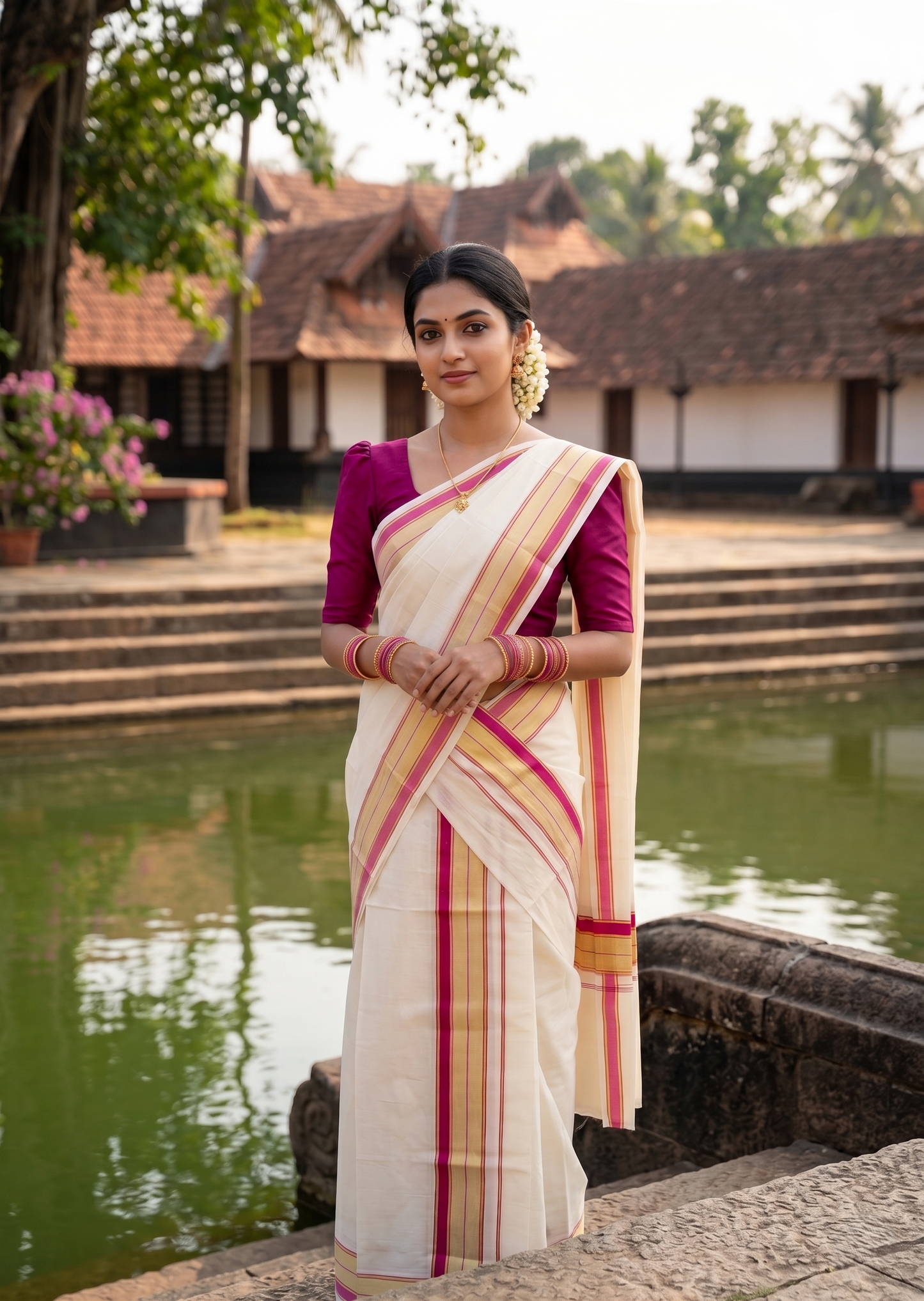 Southloom Pure Cotton Set Mundu with Gold Kasavu and Black Borders 2.80 Mtrs SLKK SL376