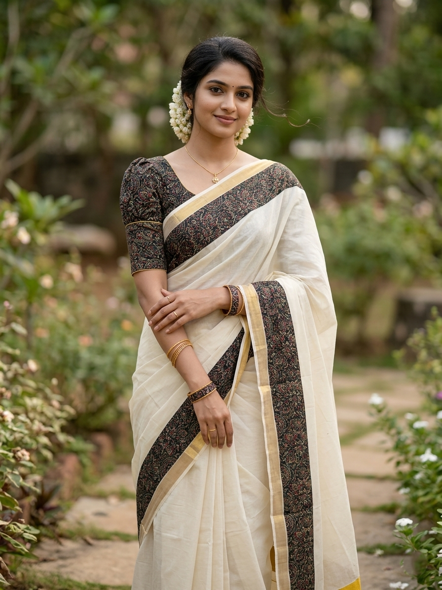 Southloom Cotton Kerala  Saree with Ajrakh Printed