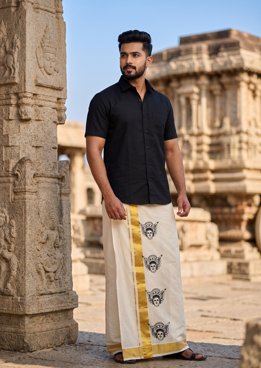 Southloom Kerala Cotton Theyyam Digital Printed Double Mundu (South Indian Kerala Dhoti) SL567