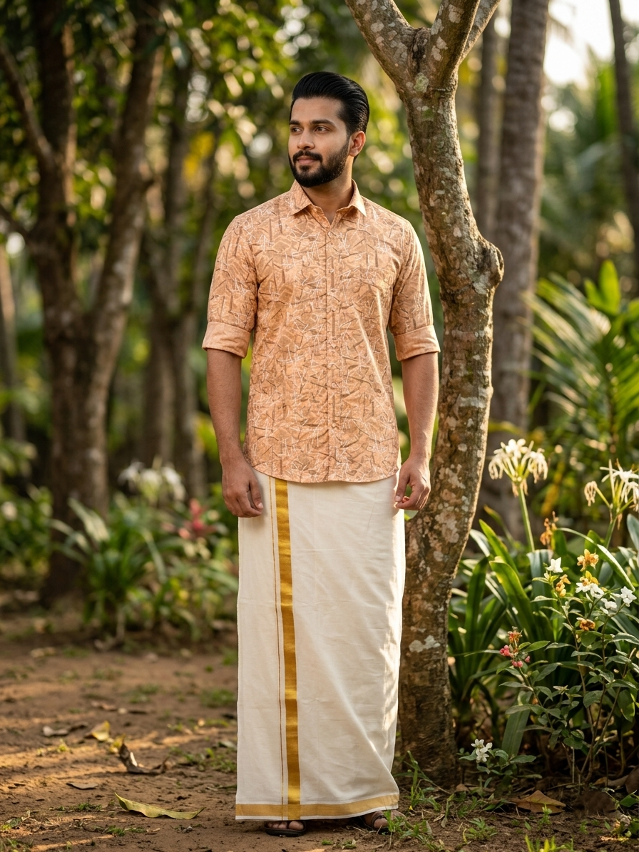 Southloom Pure Cotton Peach Printed Shirt SLSHIRT 38 FS