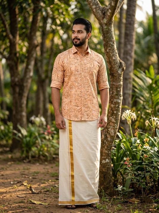 Southloom Pure Cotton Peach Printed Shirt SLSHIRT 38 FS