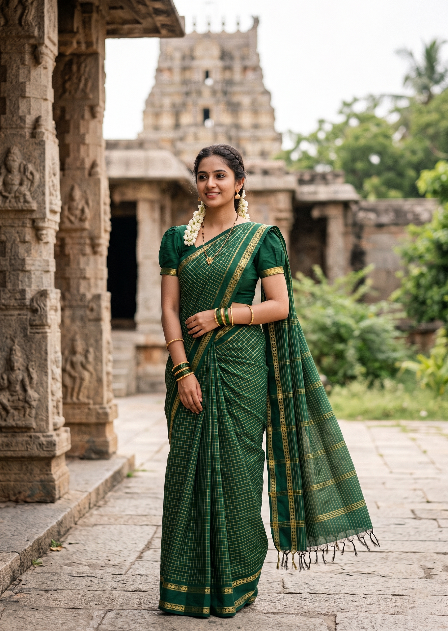 Dark Green Kalyani Cotton Check Saree SL236