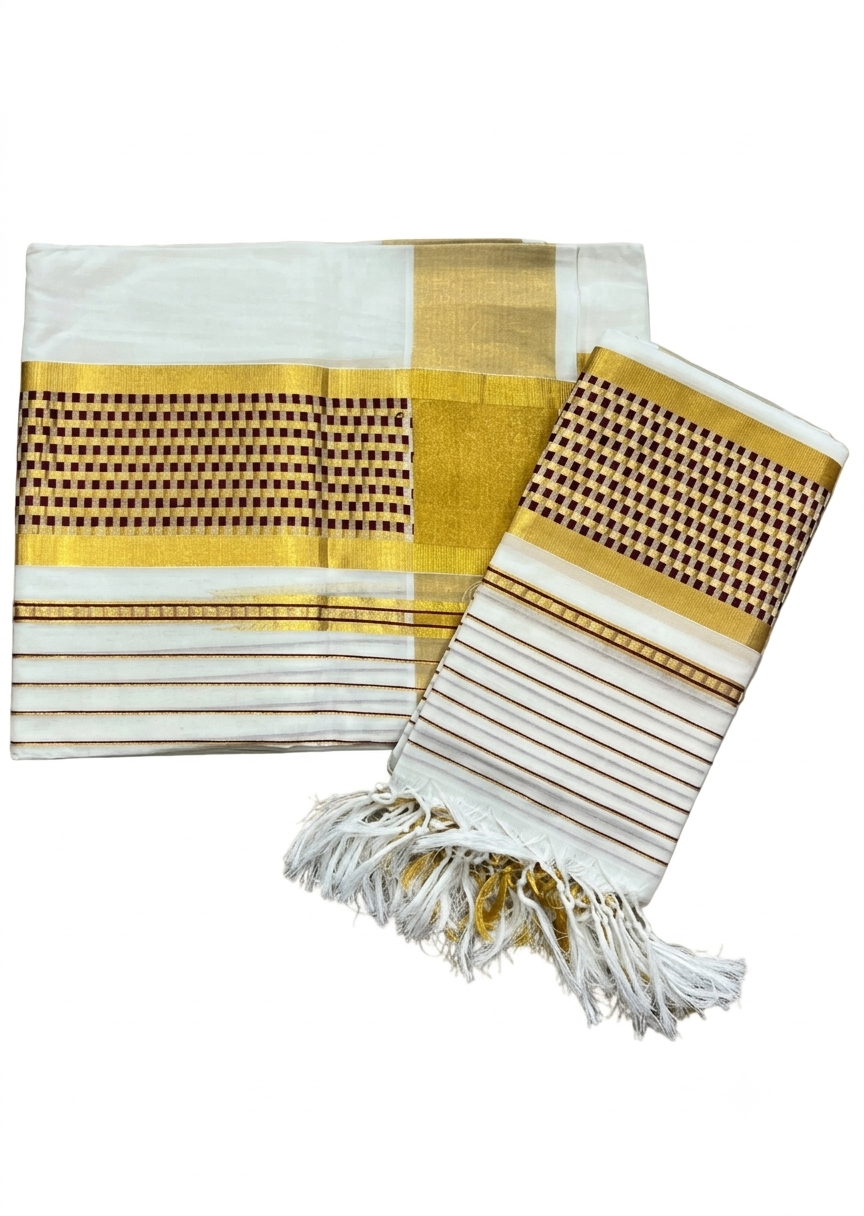 Southloom Cotton Handloom Set Mundu (Maroon) SL619