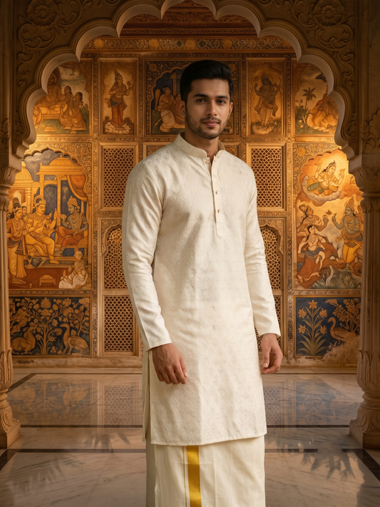 Southloom Woven Patterns Semi Silk Long Kurta for Men SL591