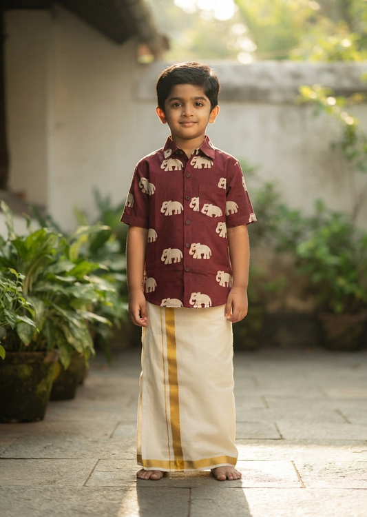 Southloom Pure Cotton Jaipur Printed Shirt For Kids Half Sleeves SL607