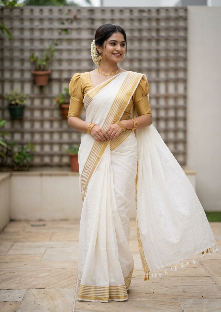 Southloom Mul Cotton 120 x 120 Soft Fabric Saree with Golden Border SL215