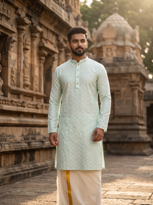 Southloom Woven Patterns Semi Silk Long Kurta for Men SL591