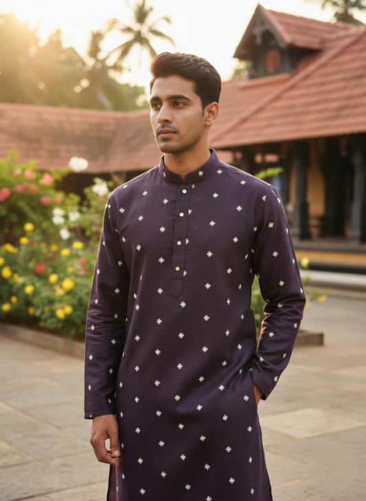 Southloom Semi Silk Short Kurta for Men in Violet Colour