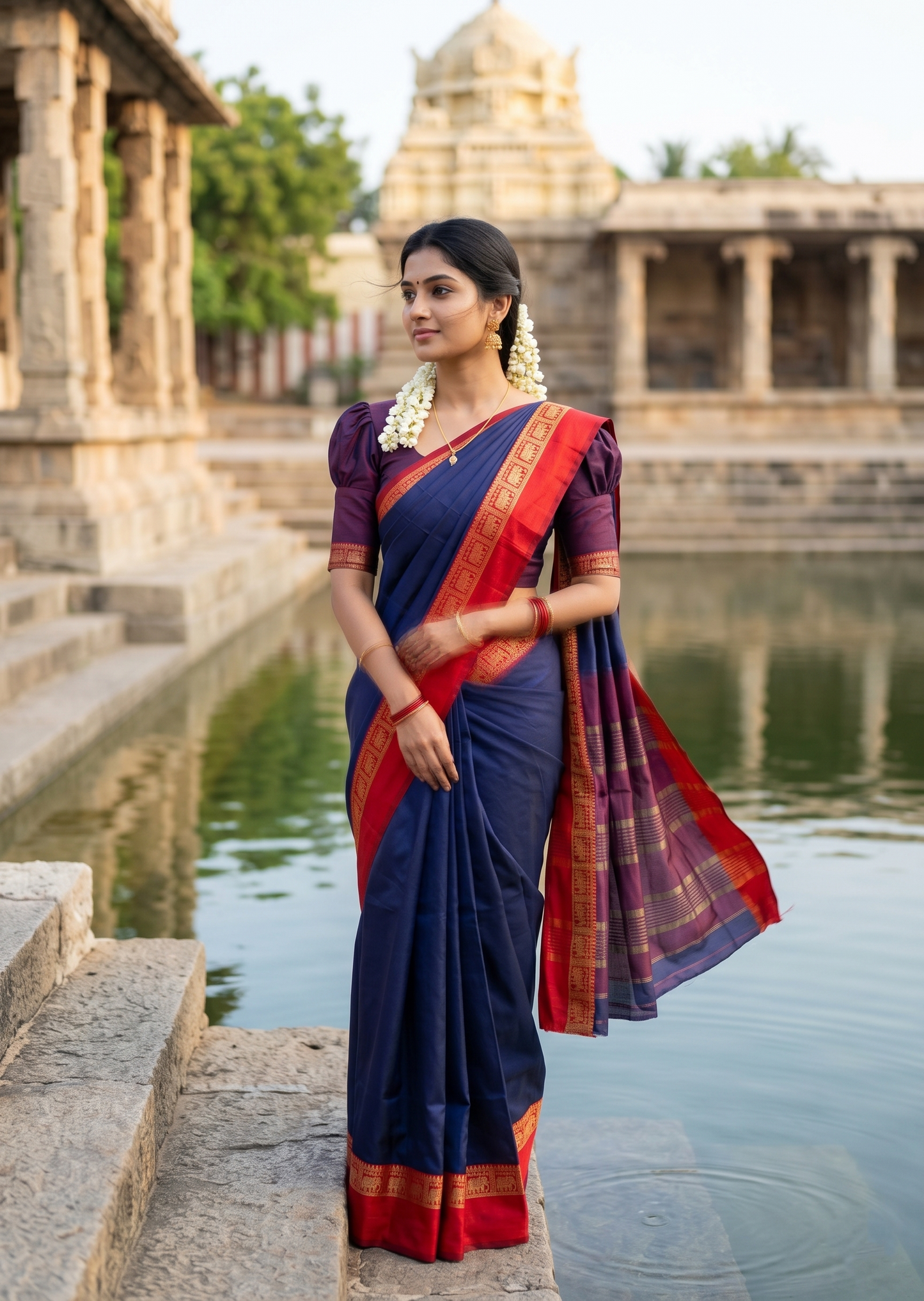 Southloom Kerala Semi Silk Narayan Pett Saree With Woven Work on the Boders With Blue