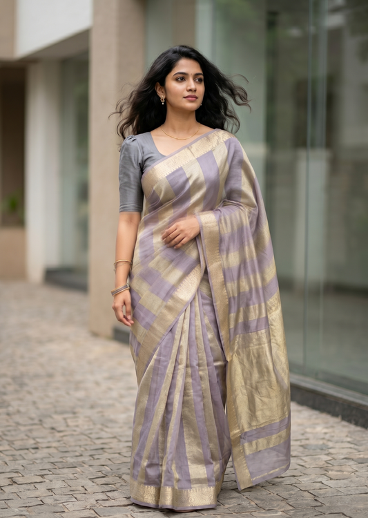 Southloom Tissue Organza Saree With Stripes Design in Double colour SL354