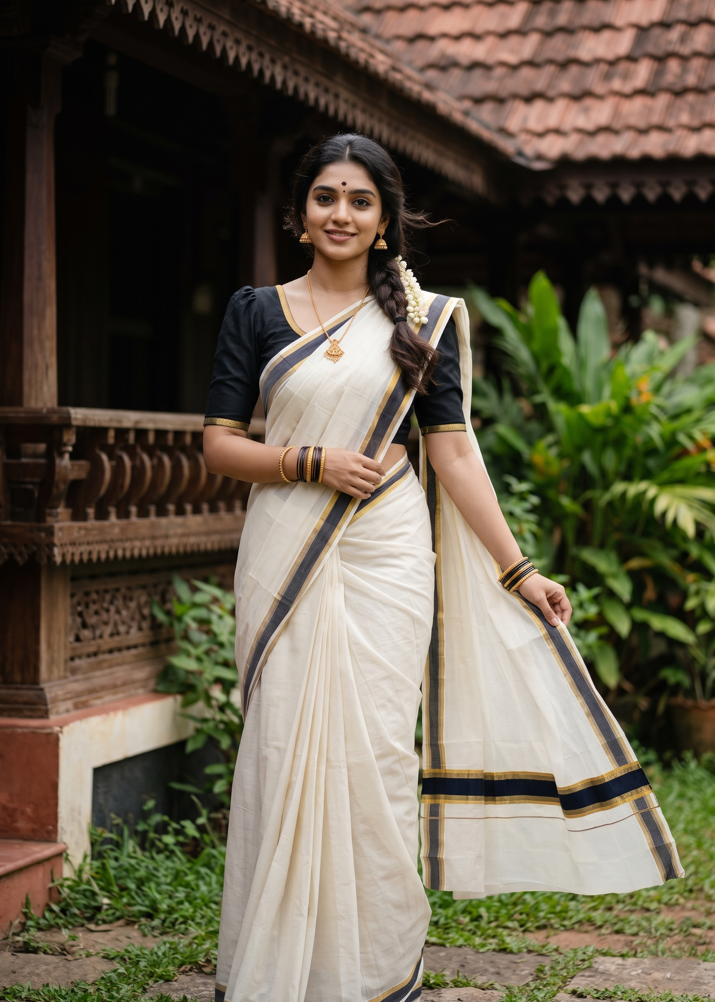 Southloom Kerala Cotton Saree (Black) SL459
