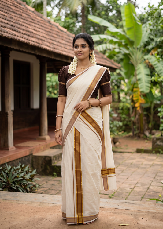 Kerala Cotton Kasavu With Kara Single Set Mundu (2.80 mtrs) SL424