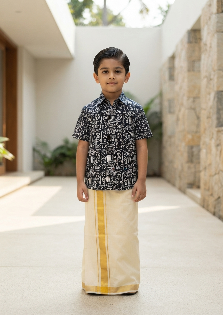 Southloom Pure Cotton Jaipur Printed Shirt For Kids Half Sleeves SL607