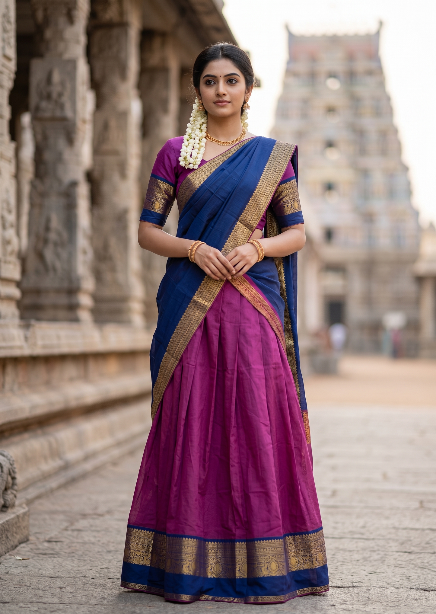 Kerala Southloom Semi UnStitched Kanchi Cotton Dhavani Set with Pavada and Blouse Piece SL585