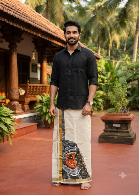 Kerala Cotton Handpainted Dhoti ( Double Mundu ) SL330