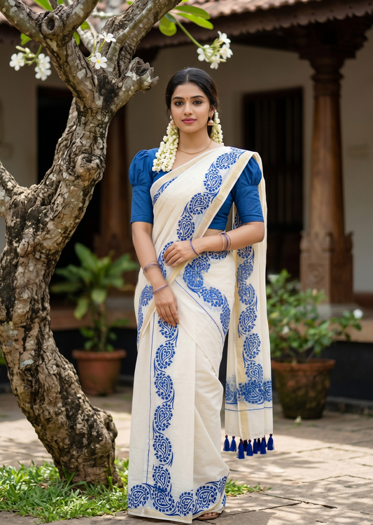 Cotton Printed Set Mund With Tassels In 2.80 mtrs SL280