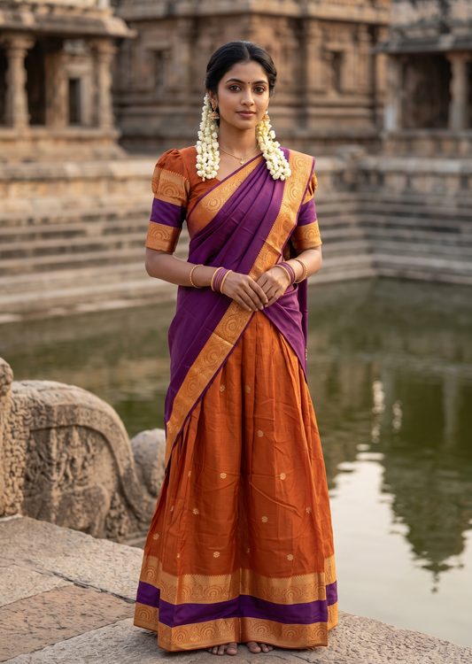 Kerala Southloom Semi UnStitched Kanchi Cotton Dhavani Set with Pavada and Blouse Piece SL585