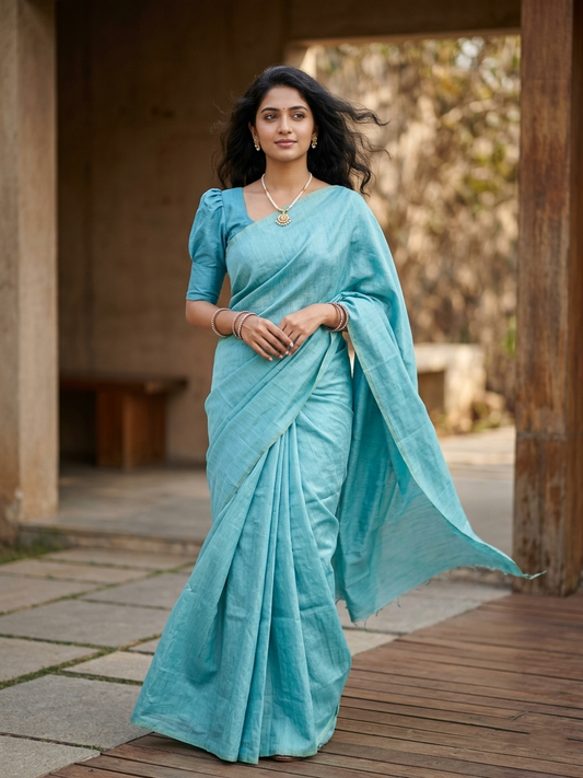 Southloom Tissue Crushed Organza Saree Blue