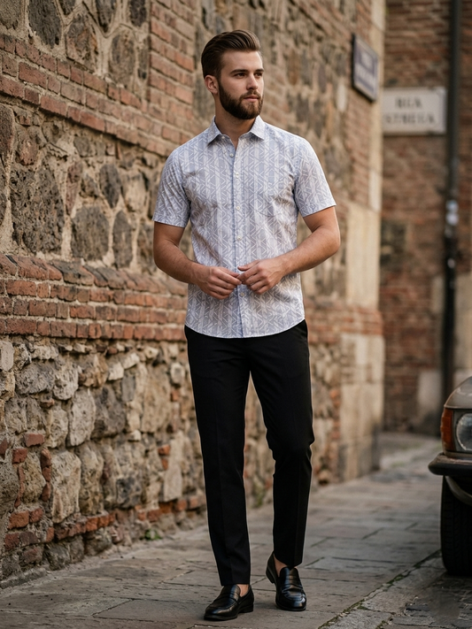 Southloom Pure Cotton Shirt with Gray Printed SLSHIRT 38 HS