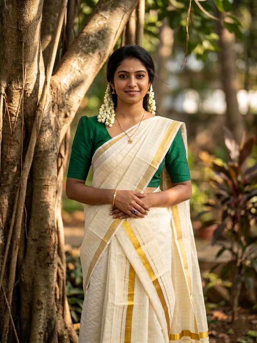 Southloom Pure Cotton Kerala Kasavu Set Mundu (Mundum Neriyathum) Kasavu Border and Lines on Body in 2.80 Mtrs SL338
