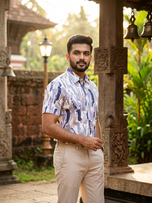 Pure Cotton White and Violet Printed Shirt SLSHIRT 38 HS