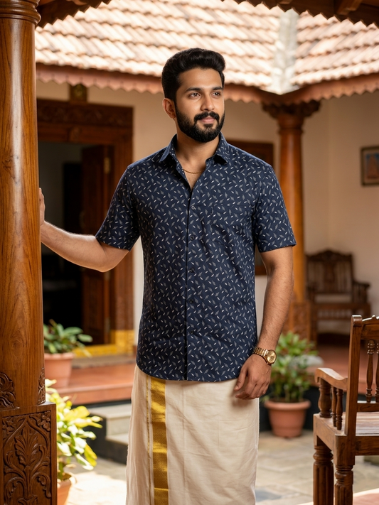 Pure Cotton Blue Printed Shirt SLSHIRT 38 HS