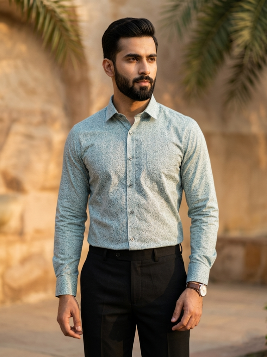 Pure Cotton Green Printed Shirt SLSHIRT 38 FS