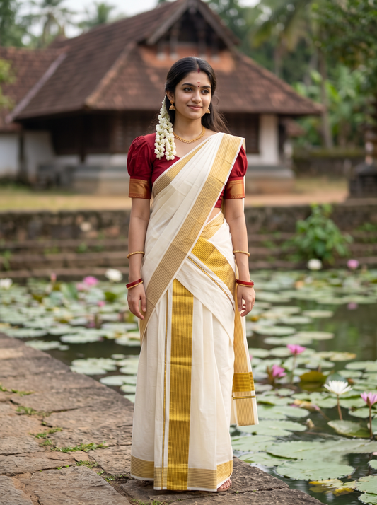 Southloom Pure Cotton Set Mundu with Gold Kasavu Lines 2.80 Mtrs SL374