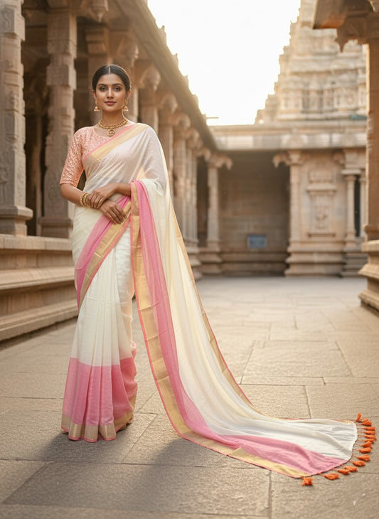 Southloom Mul Cotton 120 x 120 Soft Fabric Saree in Peach Colour
