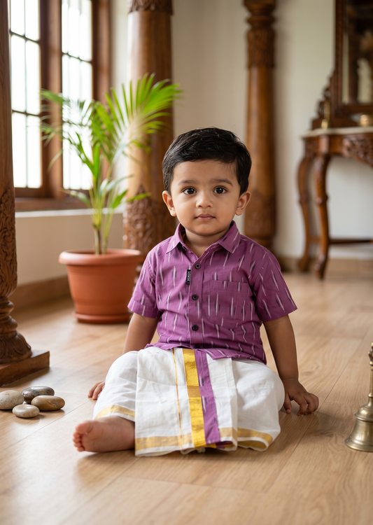 Southloom Cotton Floral Printed Kids's Combo (Shirt + Velcro Mundu) SLKCOMBO