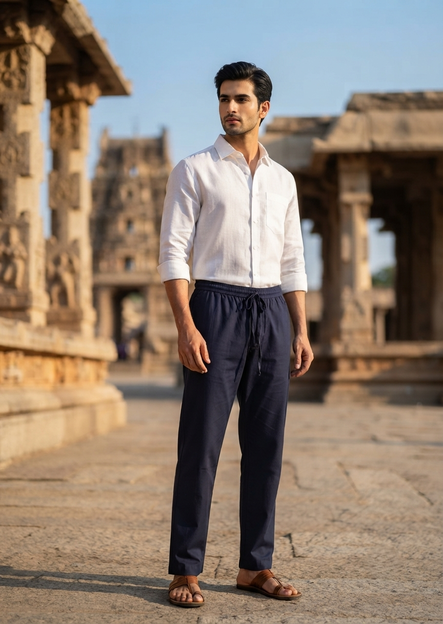 Southloom Cotton Solid Blue Pants for Men
