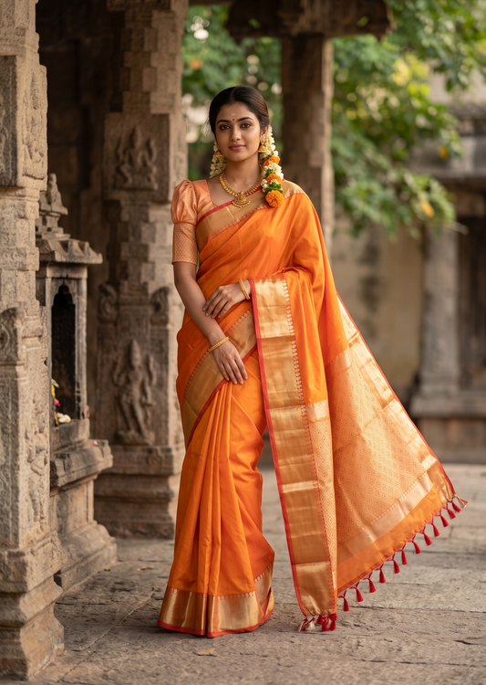 Southloom Silk Saree with Plain Body And Paisley Border in Yellow SL552