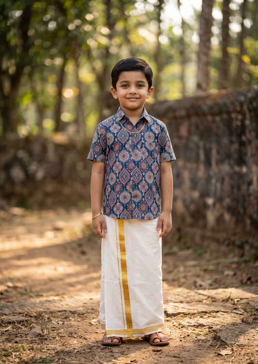 Southloom Pure Cotton Jaipur Printed Shirt For Kids Half Sleeves SL607
