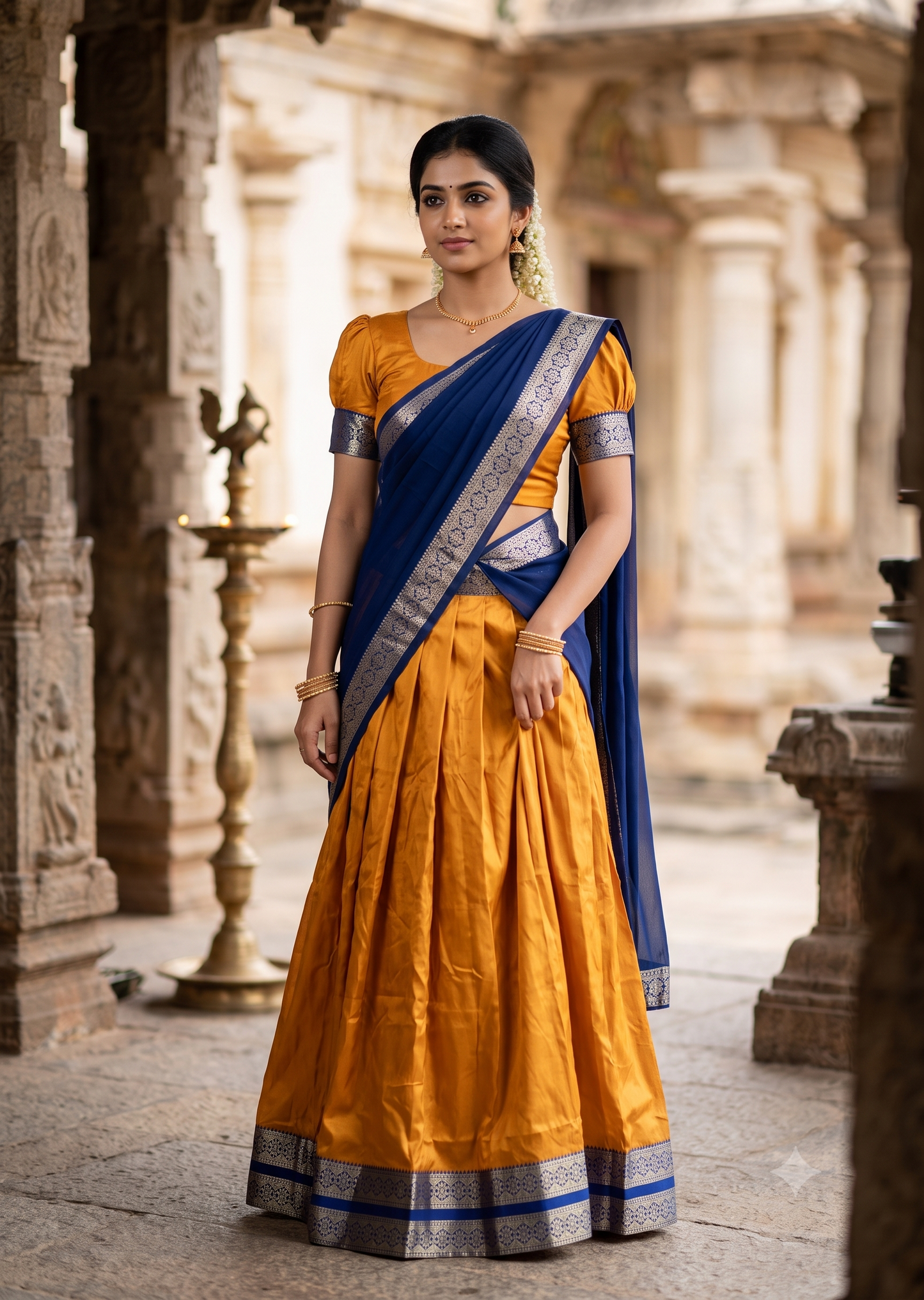 Southloom Semi Silk Dhavani Set with Pavada and Yellow Blouse PieceSLDHAVANI SL542