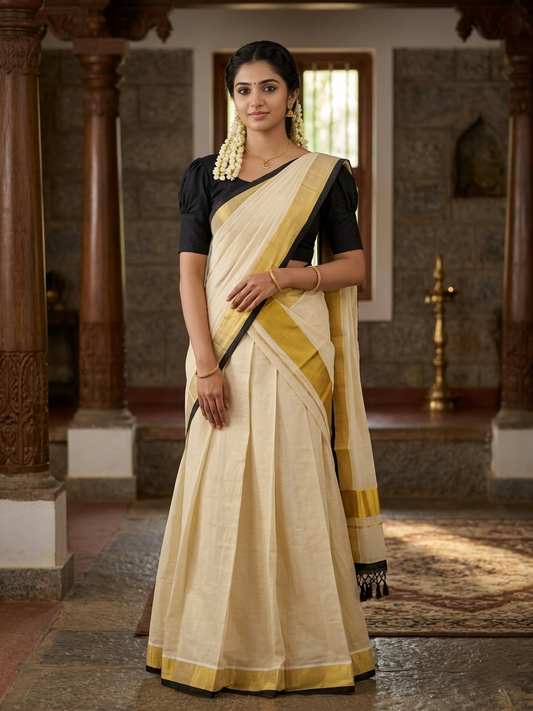 Southloom Semi Stitched Tissue Dhavani Set with Pavada and Black Blouse Piece
