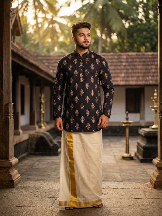 Southloom Pure Cotton Jaipur Printed Short Kurta for Men SL589