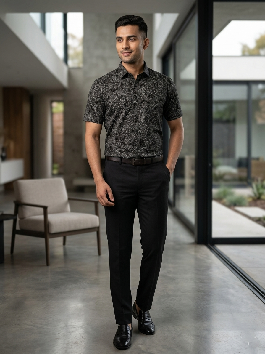 Southloom Pure Cotton Black Printed Shirt SLSHIRT 38 HS