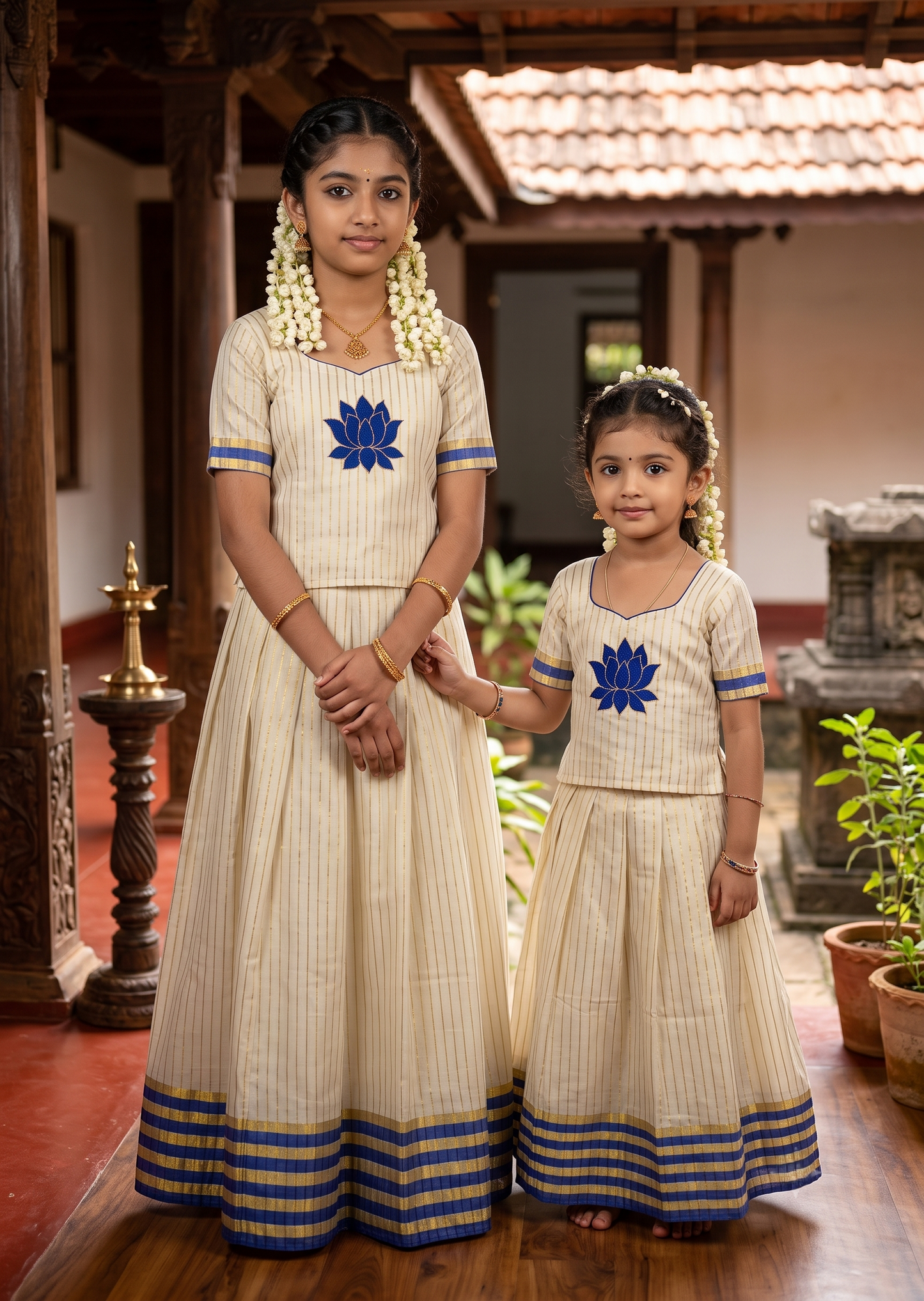 Southloom Kerala Tissue Kasavu Pavada Blouse with for Kids