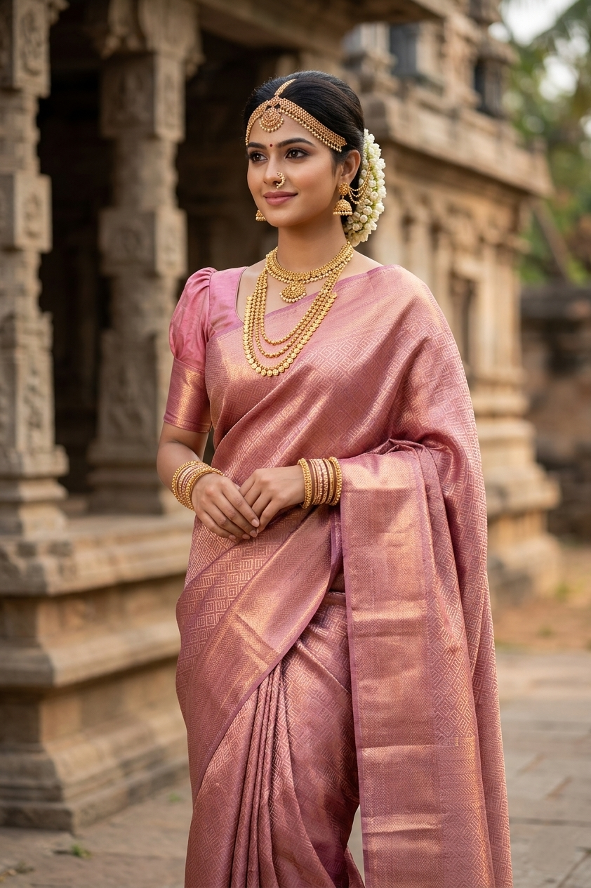 Southloom Premium Semi Silk Zari Work Brocade Saree in Bridal Violet with Matching Pallu