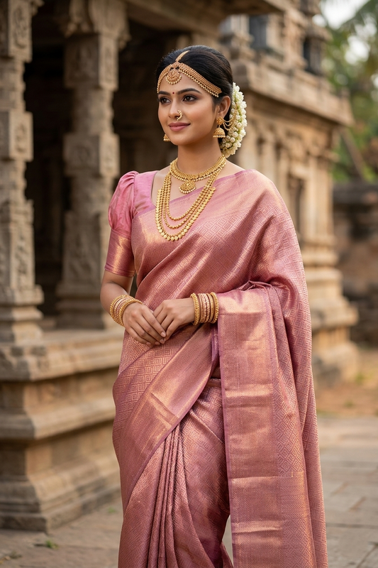 Southloom Premium Semi Silk Zari Work Brocade Saree in Bridal Violet with Matching Pallu