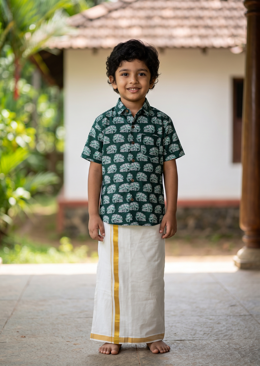 Southloom Pure Cotton Jaipur Printed Shirt For Kids Half Sleeves SL607