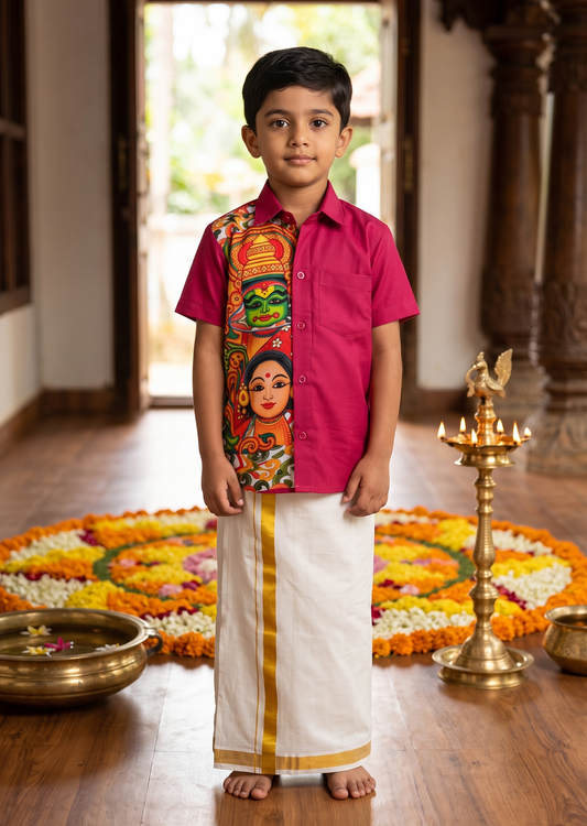 Southloom Cotton Digital Printed Kids's Combo (Shirt + Velcro Mundu) SLKCOMBO