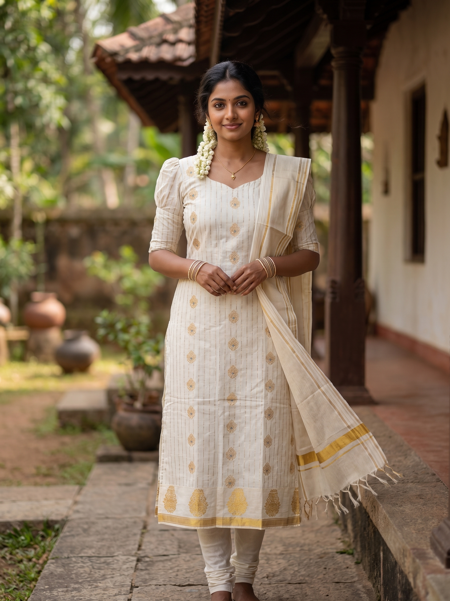 Southloom™ Cotton Churidar Salwar Suit Unstiched Material with Woven Stripes Design in Blue (include Lines Shawl / Dupatta)
