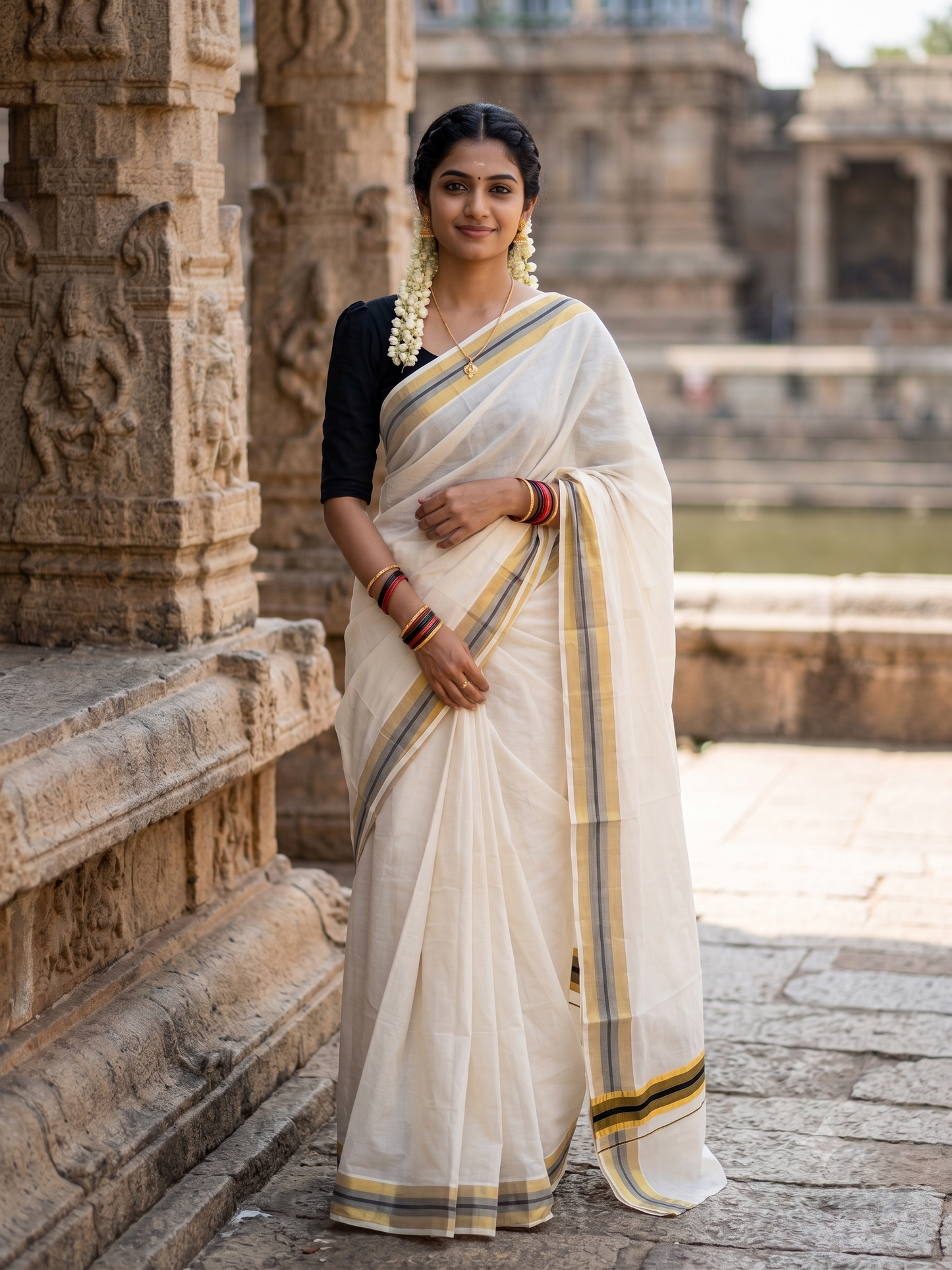 Southloom Pure Cotton Kerala Saree with Kasavu and Black Border