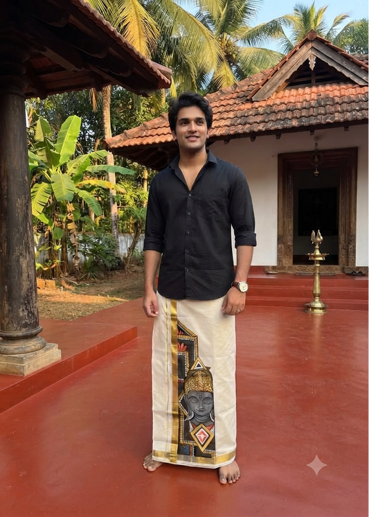 Kerala Cotton Handpainted Dhoti ( Double Mundu )  SL330